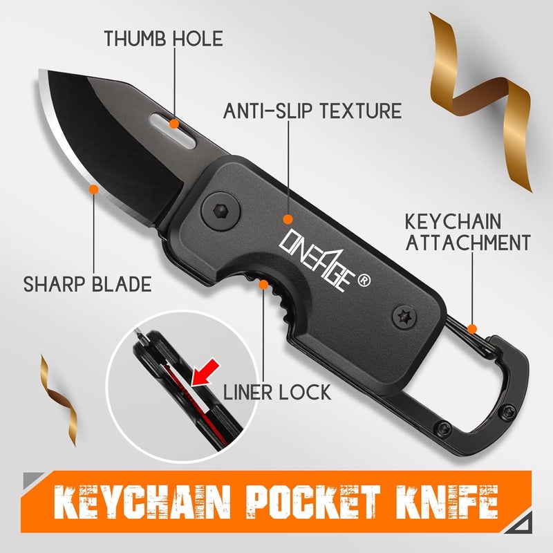 ONEAGE Stocking Stuffers for Men - Pocket Knife for Men, Christmas Bulk Mens Gifts, Keychain Edc Gift with 1.62inch Blade - Small Folding Knives for Everyday Carry, Box Cutter - Gadgets for Camping, Hiking - Image 2